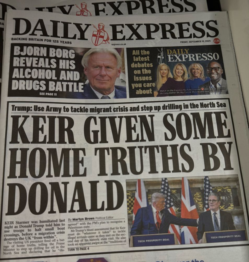 Front page of the Daily Express with the headline “Keir given some home truths by Donald”