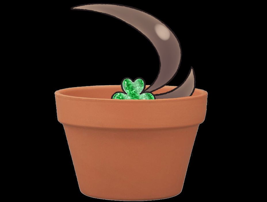 A picture of clover's hair in a clay planter pot. Also known as cloverpot. 