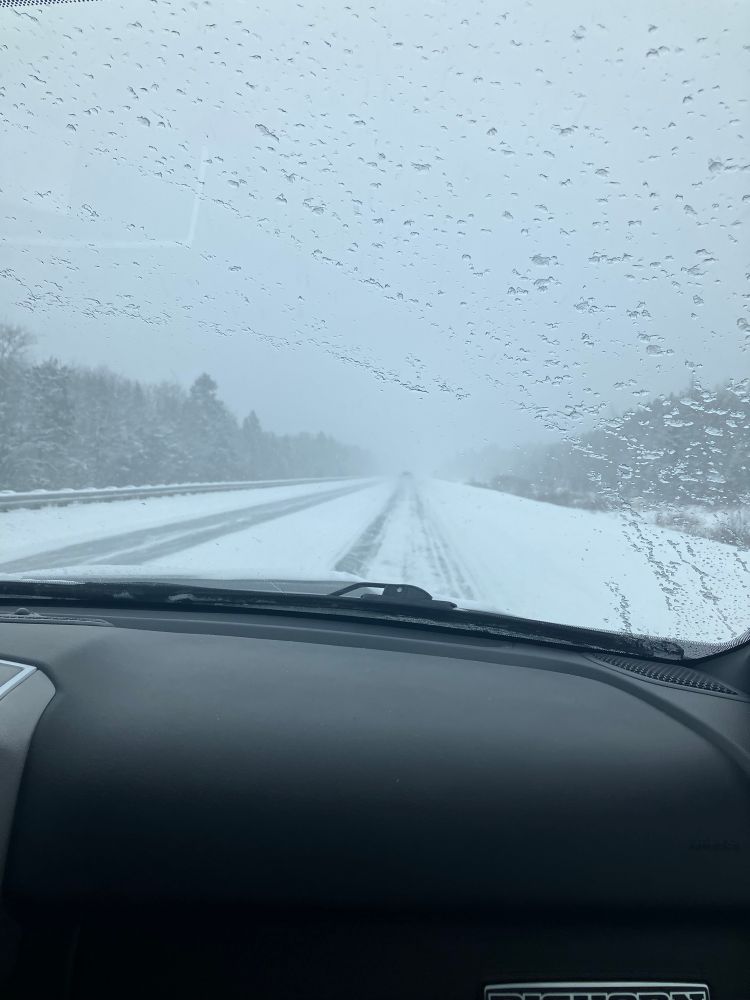 Driving on the highway in a Winter storm 