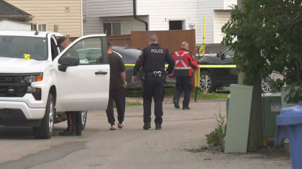 Scene from Taradale Calgary where a 1 year old was struck and killed by the driver of a pickup truck on Aug 4, 2025. Photo CTV News. 