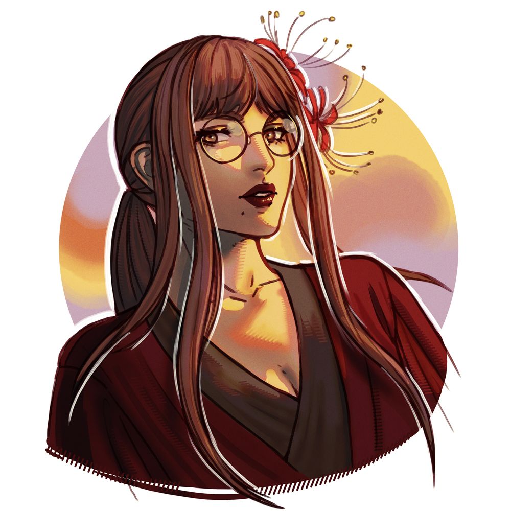 A portrait of a FFXIV Midlander in warm sunset colors