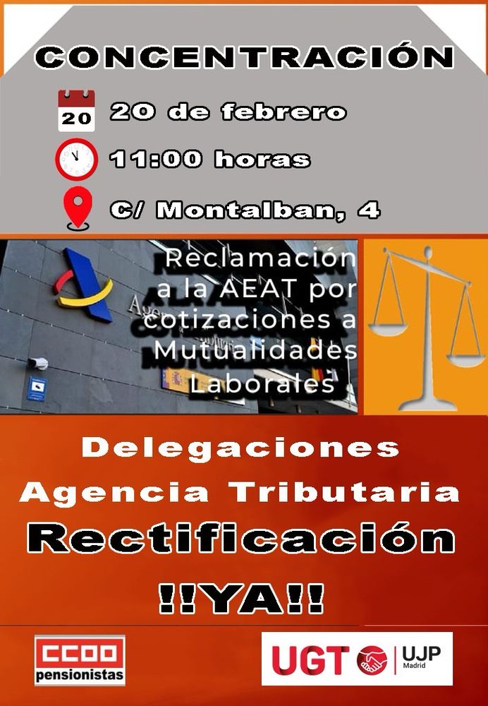 Cartel concentración 
Reclamación a la AEAT por cotizaciones a
Mutualidades laborales 
