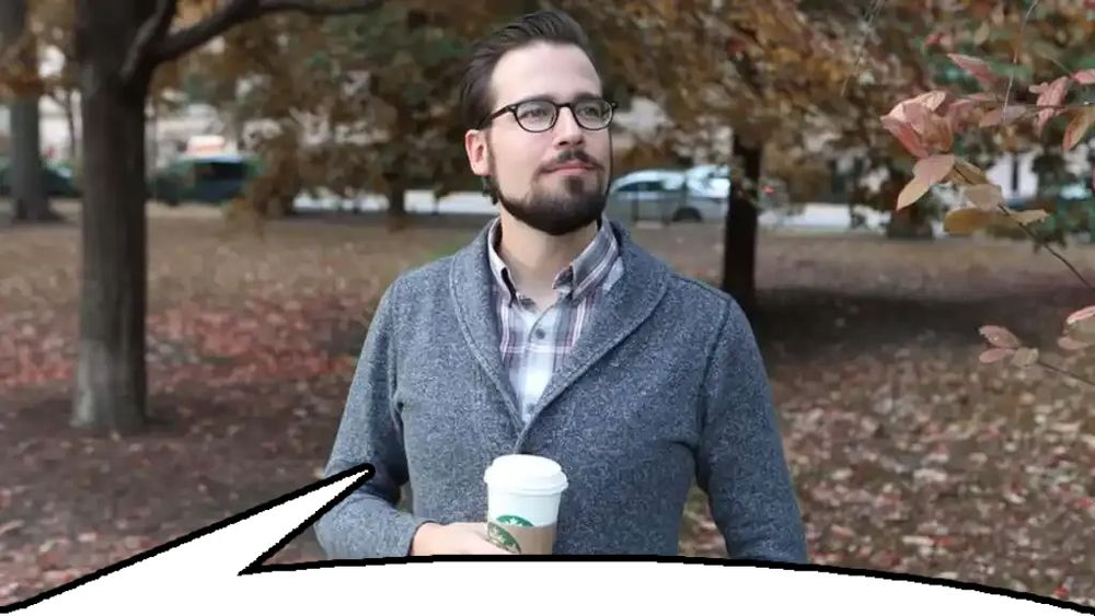 The Mr. Autumn Man photo, with a speech bubble to make it look like he's saying the words in Noel's post.