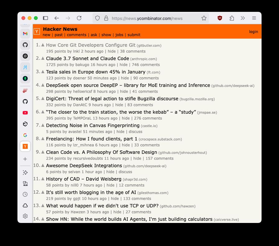 A screenshot of a webpage open in firefox with tabs displayed down the lefthand side of the page, represented by icons.