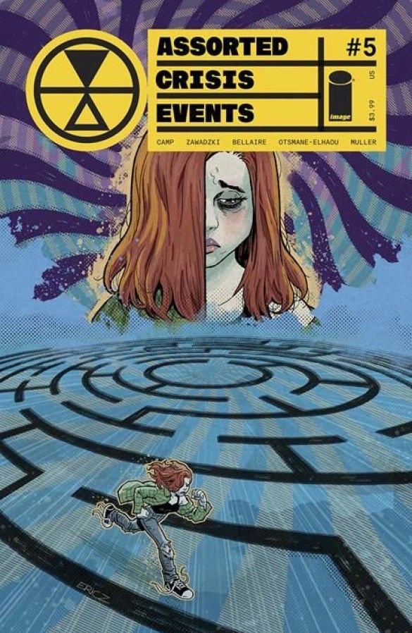 The cover of the comic Assorted Crisis Events #5, depicting a girl running atop a maze of time