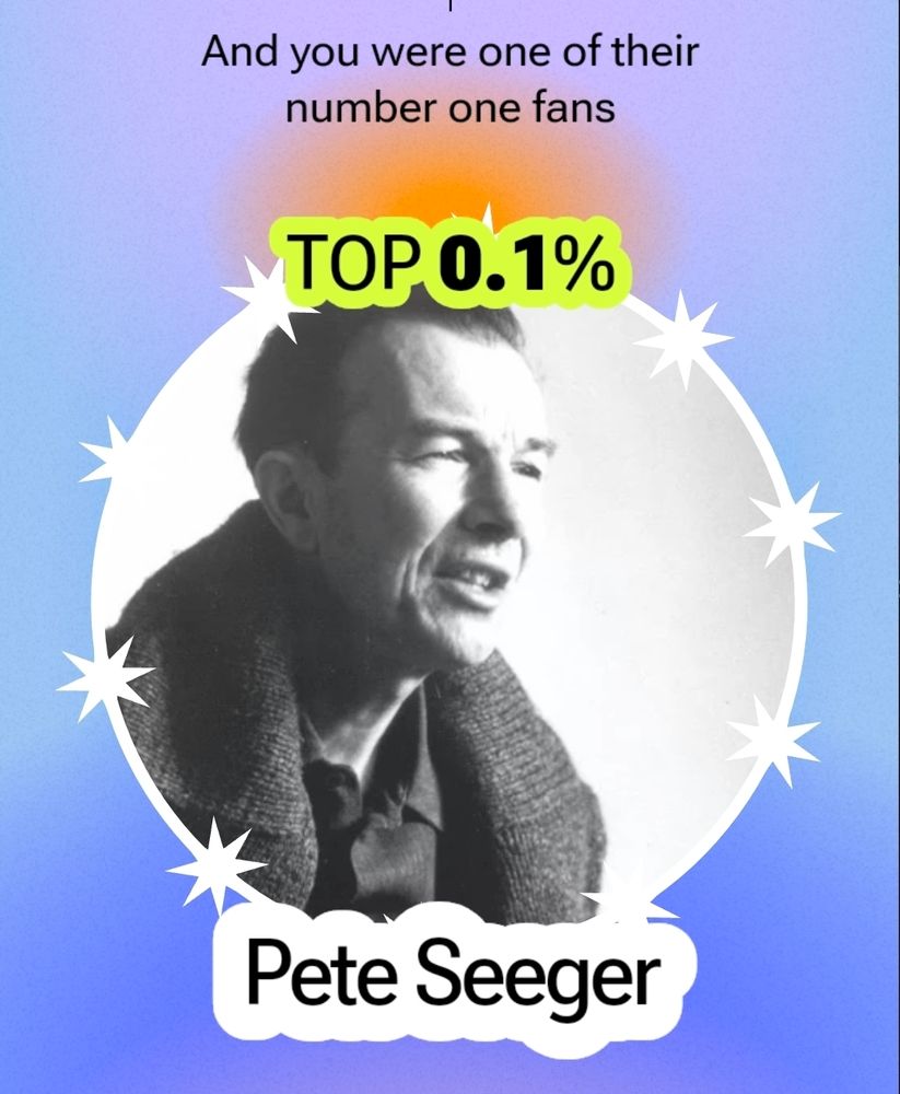 YouTube Music Recap showing a person was as Top 0.1% fan of Pete Seeger.