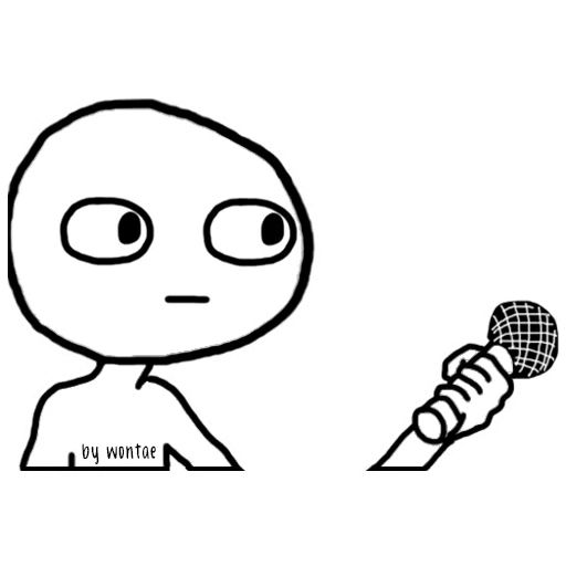 Cartoon of a guy holding a microphone towards someone off camera, waiting for a response 