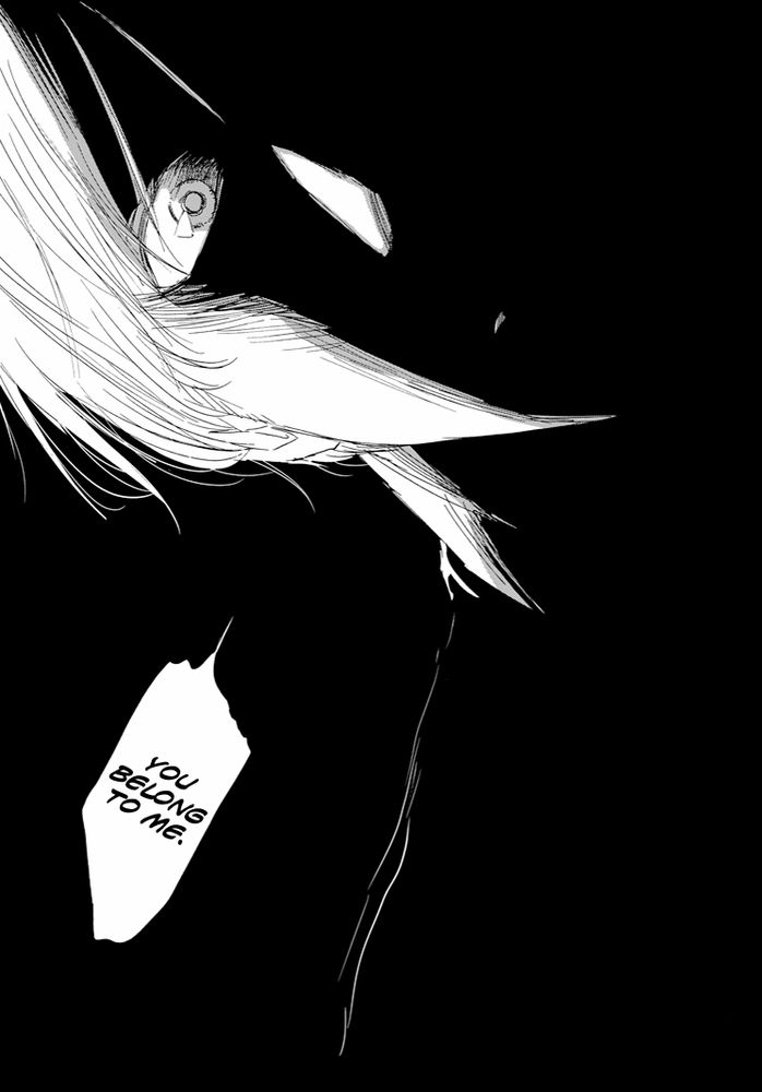 vol2 of Tricornered Window, Hiyakawa in dark shadows, looking down at Mikado. Hiyakawa is saying, "You belong to me."