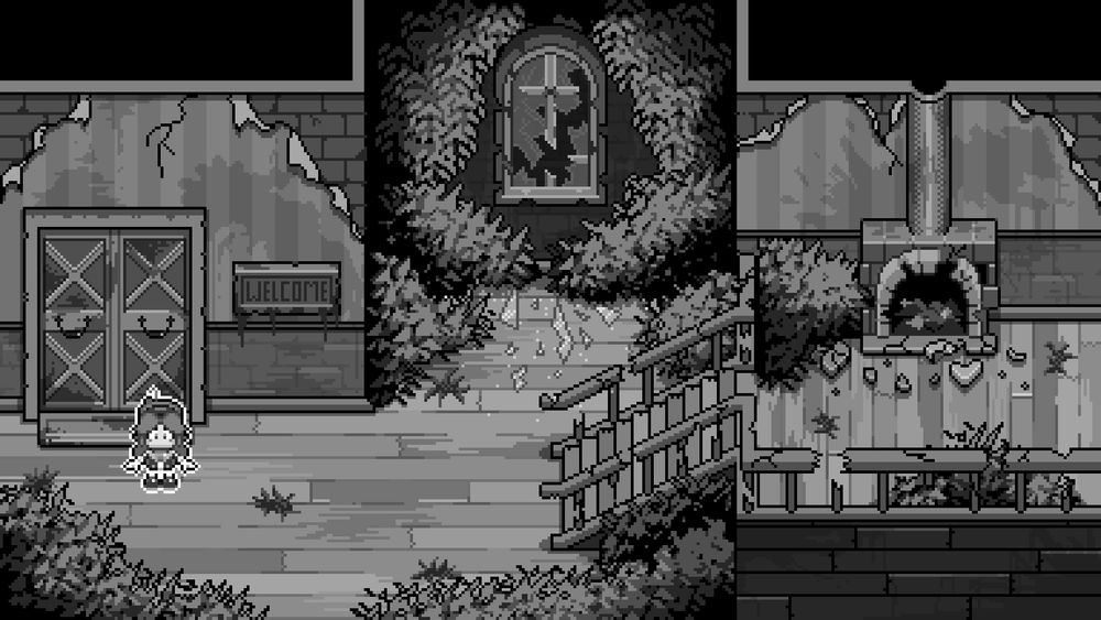 Minnie standing inside an unspecified spooky location, representing a level in our game— Codetta.