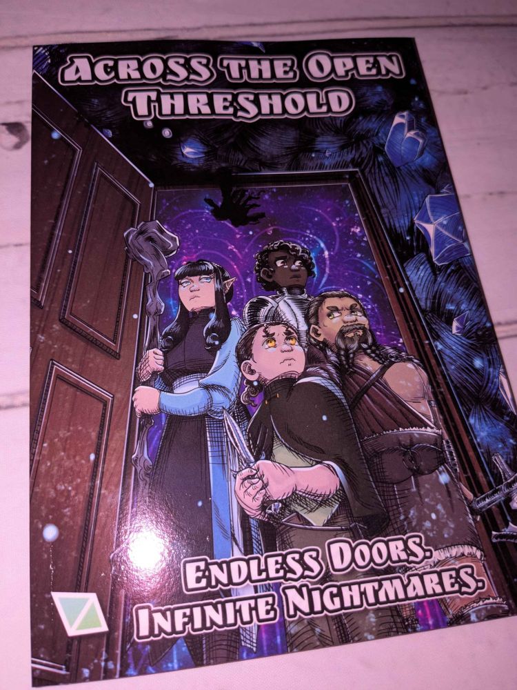 Four heroes entering Terminus on the cover of Across the Open Threshold