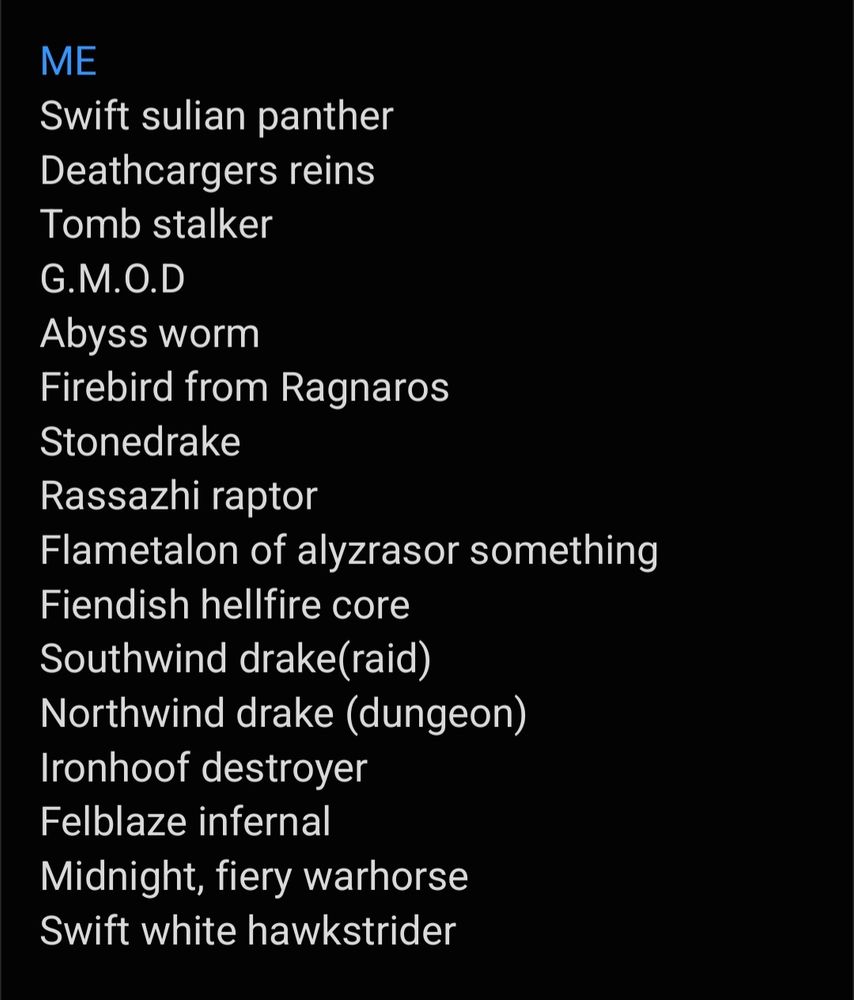 A list of the world of warcraft mounts we've gotten during the collectors bounty buff 