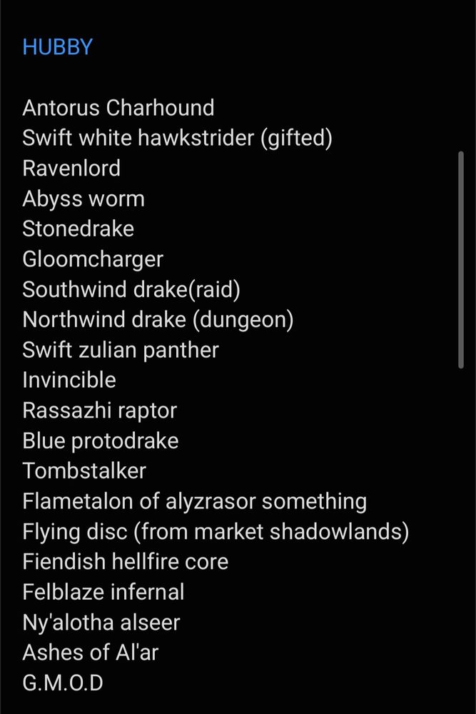 A list of the world of warcraft mounts we've gotten during the collectors bounty buff 