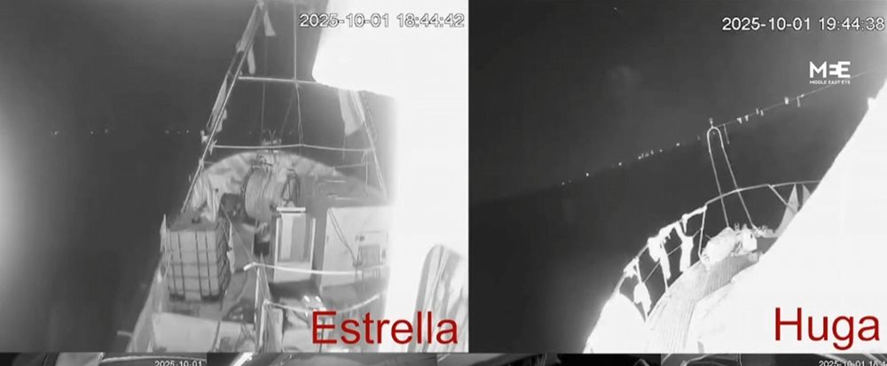 Global Sumud Flotilla号のライブ映像。日本時間10月2日1時50分頃。