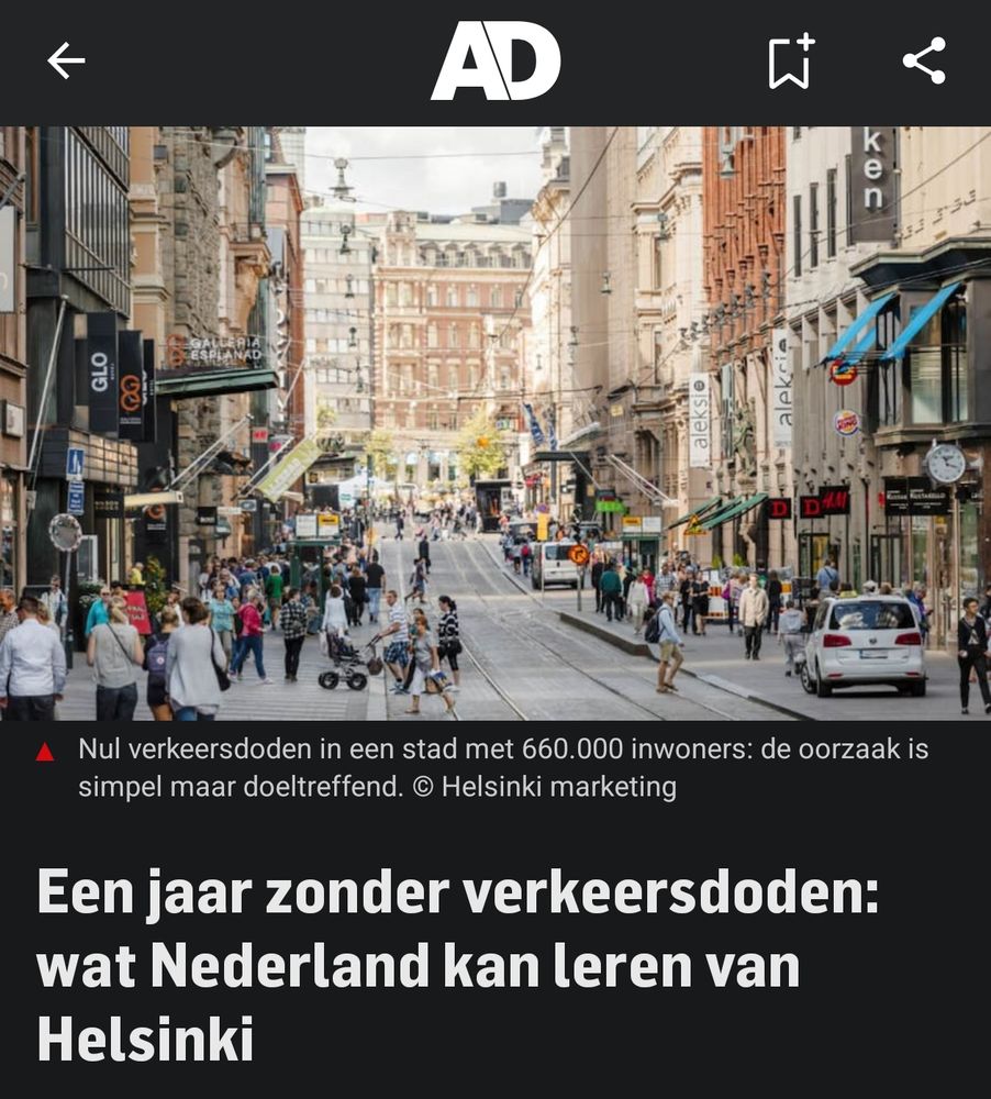 Kop van het AD: Een jaar zonder verkeersdoden: wat Nederland kan leren van Helsinki

