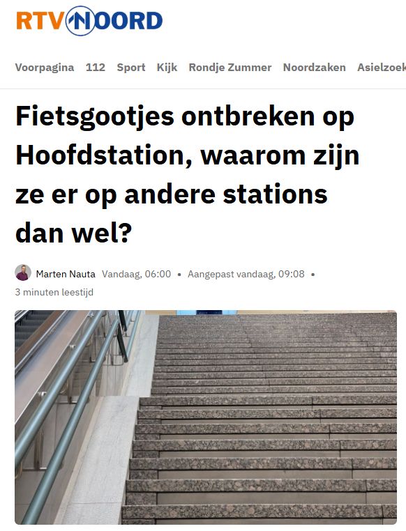 Kop van RTV Noord: Fietsgootjes ontbreken op Hoofdstation, waarom zijn ze er op andere stations dan wel?
