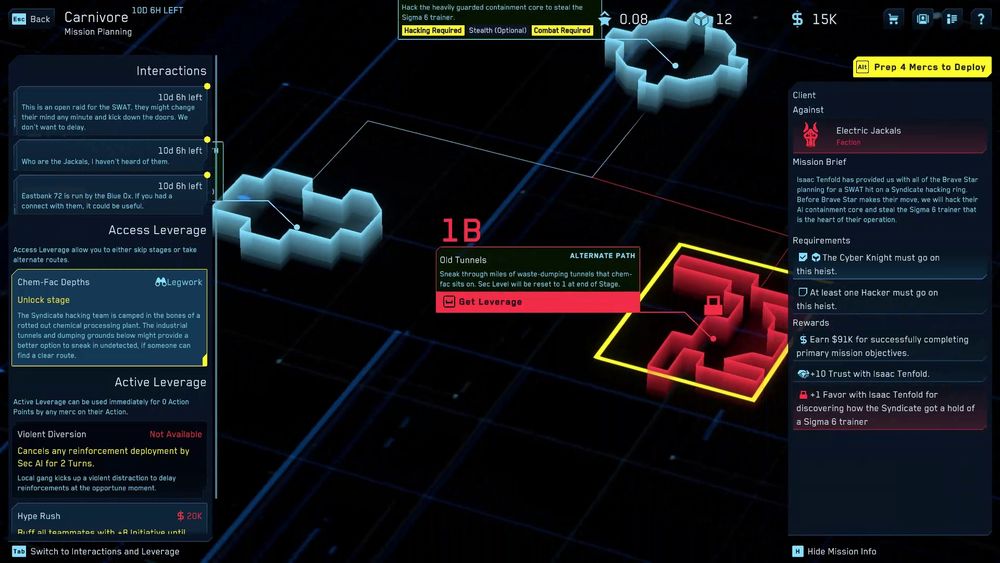 Heist-planning strategy layer from the player's safehouse (which they can build & upgrade rooms in between missions to add new capabilities and advantages during downtime).