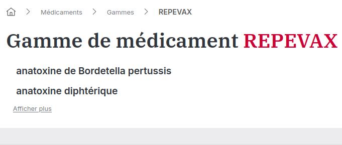 "gamme de médicament REPEVAX - anatoxine de BORTEDELLA pertussis (...)