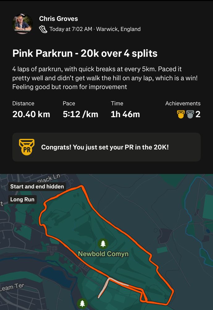 Screenshot of a Strava run