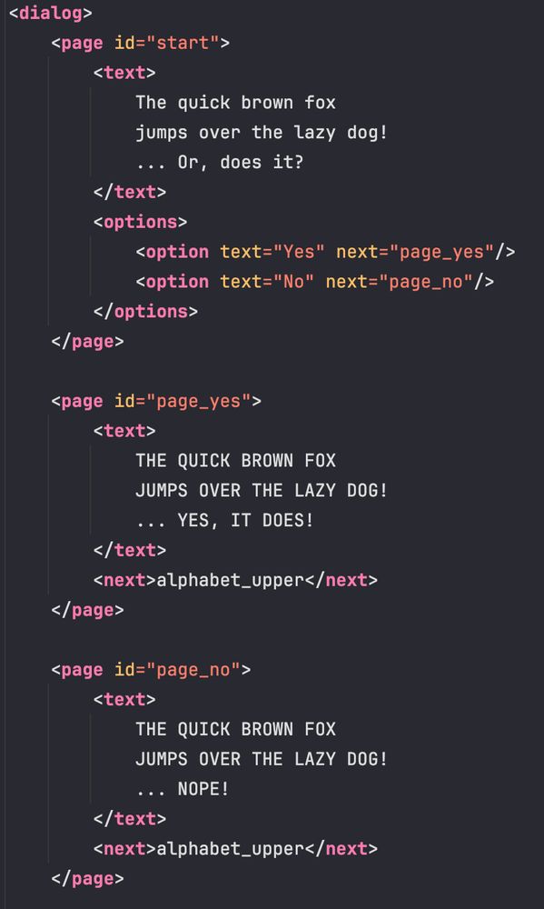 XML file containing the branching dialog for later processing