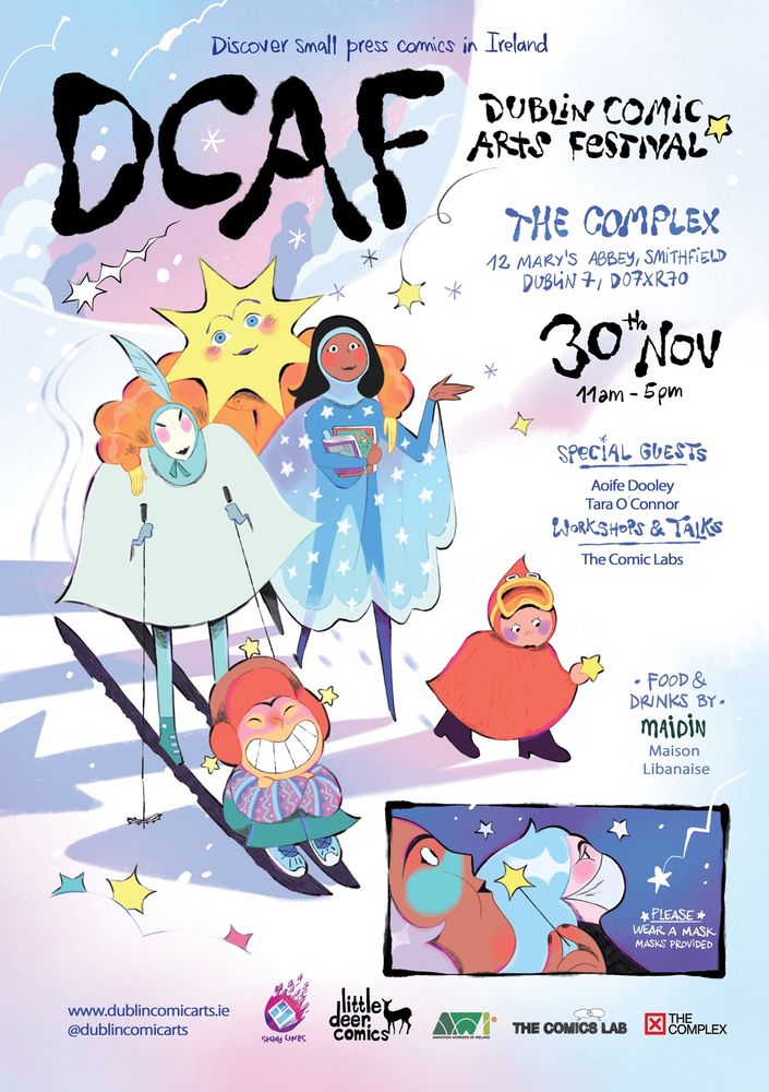 DCAF poster 

DUBLiN COMIC ARTS FESTIVAL
THE COMPLEX
12 MARY'S ABBEY, SMITHFiELD
DUBUN 7, D07XR70
30 Nov
11am - 5pm
SPeCÍAL GUESTS
Aoife Dooley
Tara O Connor
WORKSHOPS & TALKS
The Comic Labs
