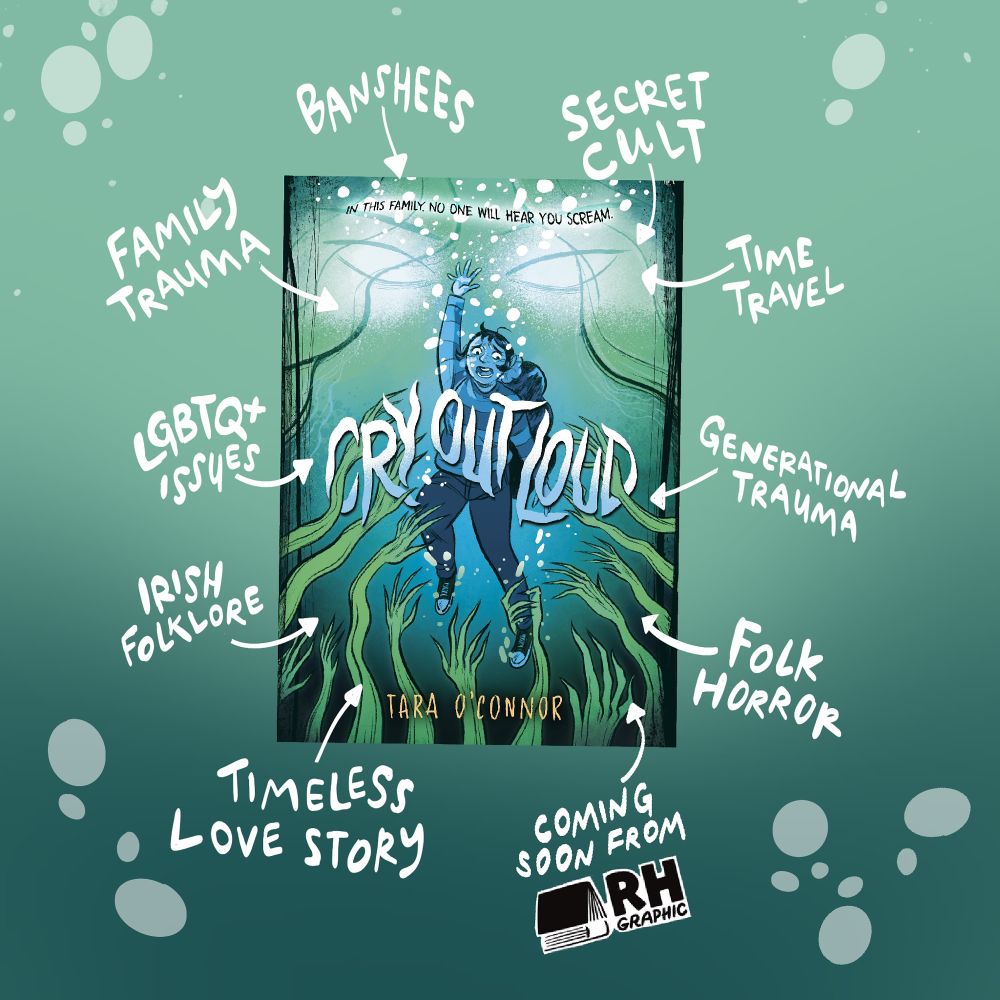Cry out loud cover featuring arrows pointing to the cover reading folk, horror, timeless, love, story, Irish folklore, generational, trauma, time, travel, family, trauma banshees, LGBTQ plus issues