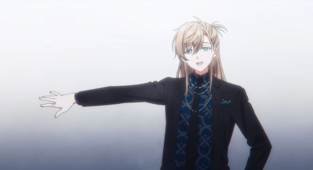 Image of Kanae in the haru no yokan music video. He is dancing wearing a very fashionable suit.