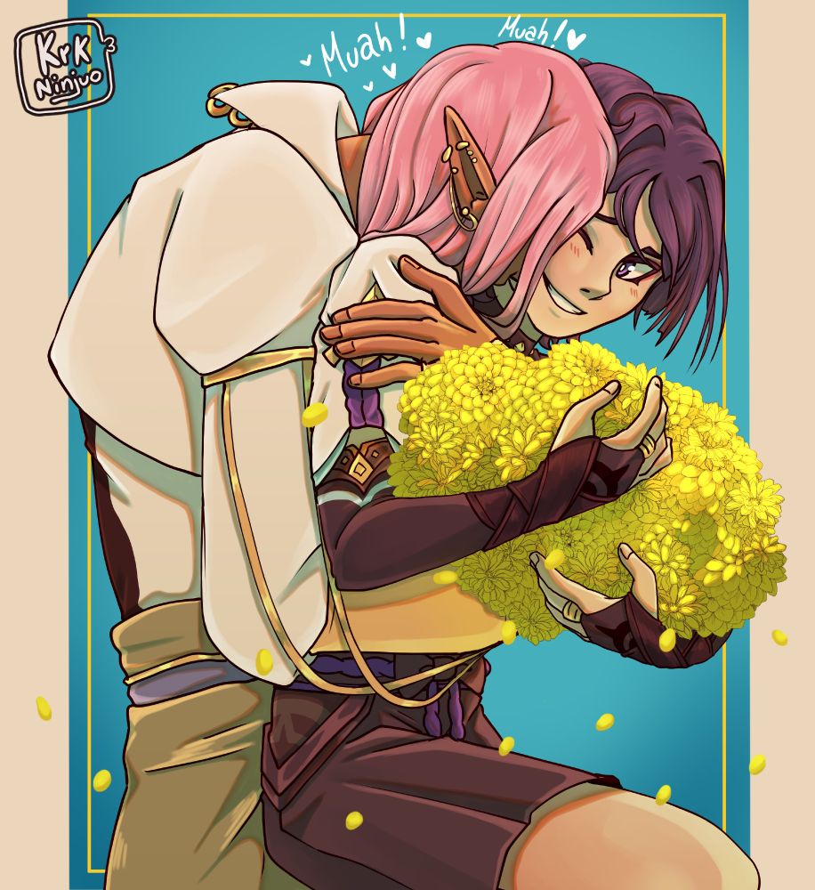 "You say you don't like these things, that they're unnecessary or that I shouldn't bother with trivialities. You probably think you're just humoring me when you accept my gifts. However, I know that deep down you're as happy to receive them as I am to give them. 'Yellow flowers on September 21st, how cliché,' you said as I hugged you, but I felt you smile. I feel the smile on your face as much as I feel my own. But don't worry, I won't tell you that I know your secret, just as you might not know mine. These flowers you hold against your chest symbolize joy — the very joy you try so hard to hide but that I can't help but show you every time I see you. My joy, my sky..."