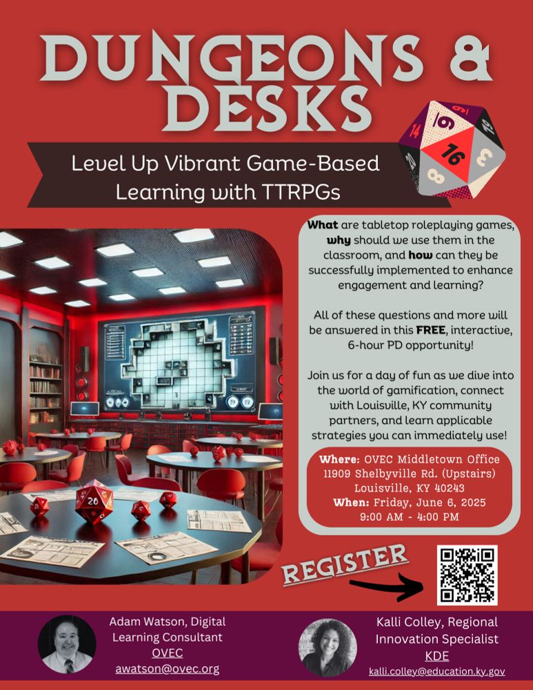 Flier for "Dungeons & Desks" free PD on June 6, 2025.