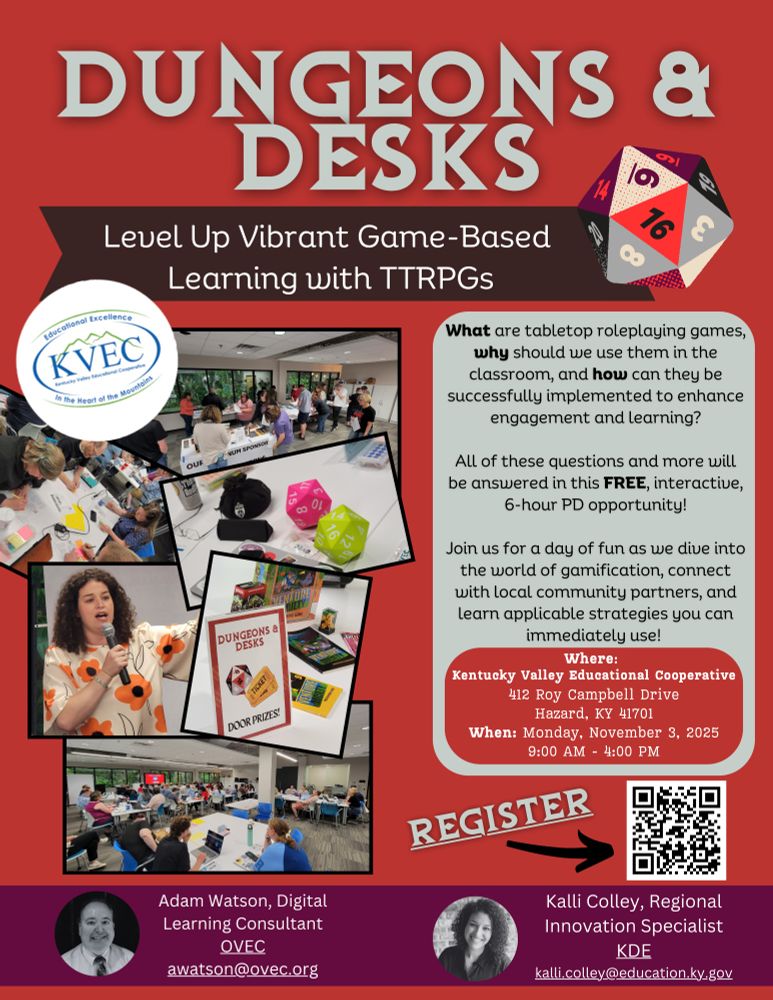 Flier for the November 3 PD "Dungeons & Desks" in Hazard, KY.