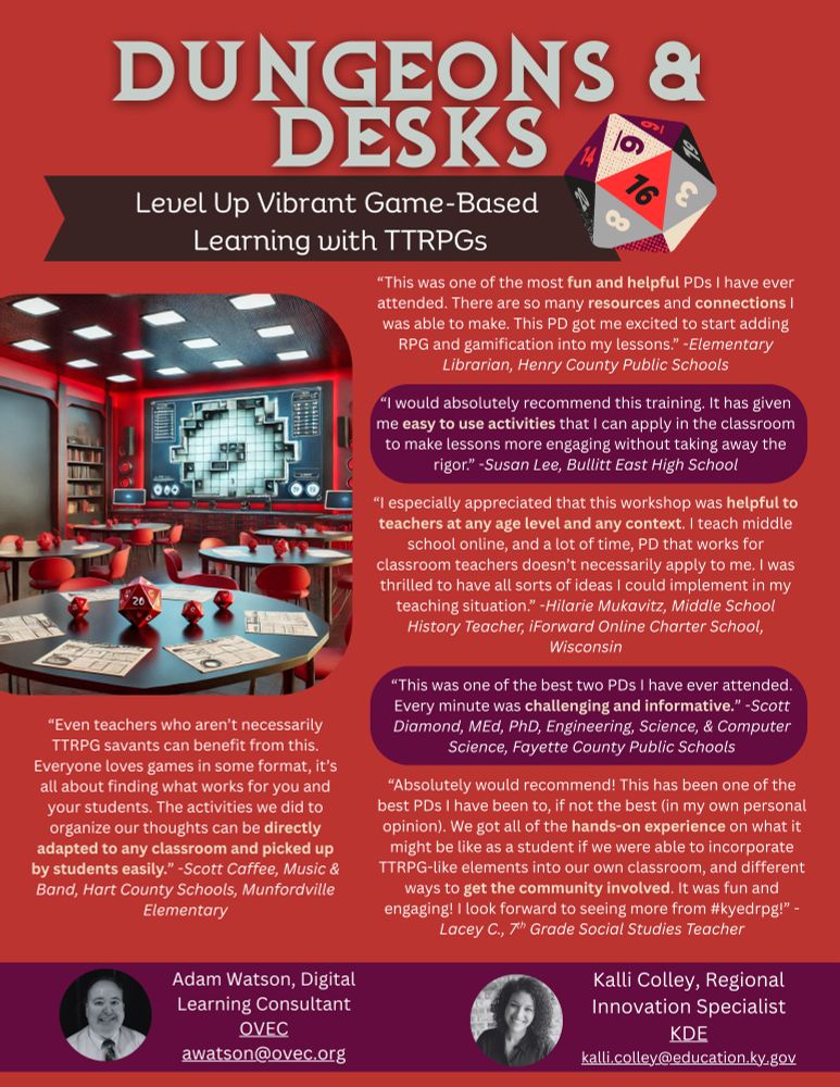 Testimonials for previous participants of our "Dungeons & Desks" PD series.