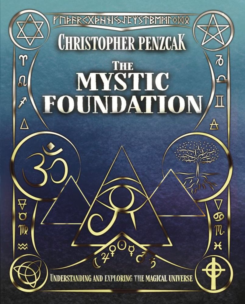 Blue and gold book cover for the Mystic Foundation by Christopher Penczak
