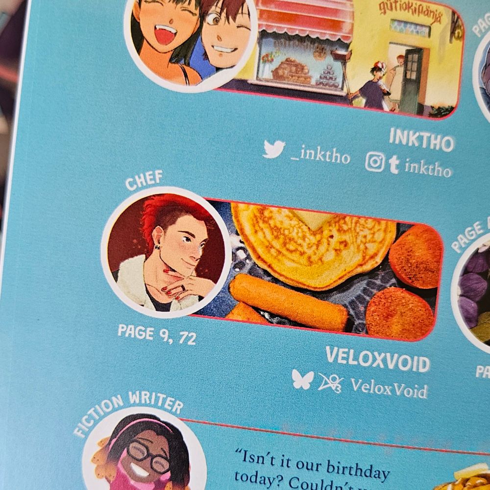 Page of the interior of the zine — it shows VeloxVoid's icon, titled "Chef", with a snippet of a breakfast food picture