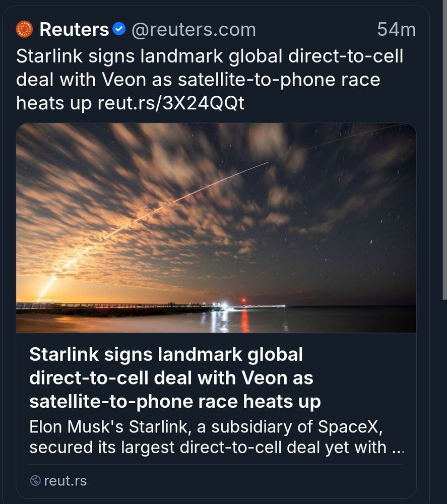 Article link from Reuters about a satellite phone deal with Starlink and Veon