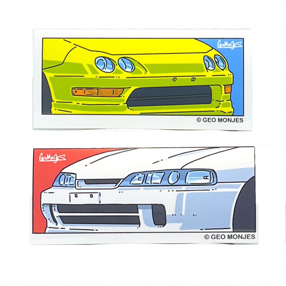 Stickers of the 90s Integra Type R in both US and Japanese front ends