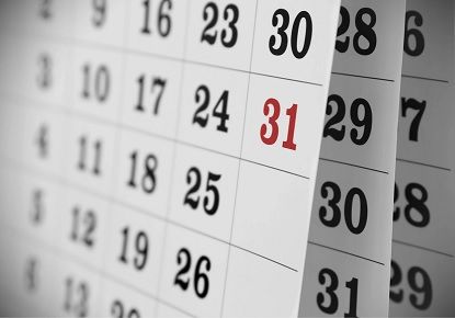 A page of a calender showing the last day of the month.