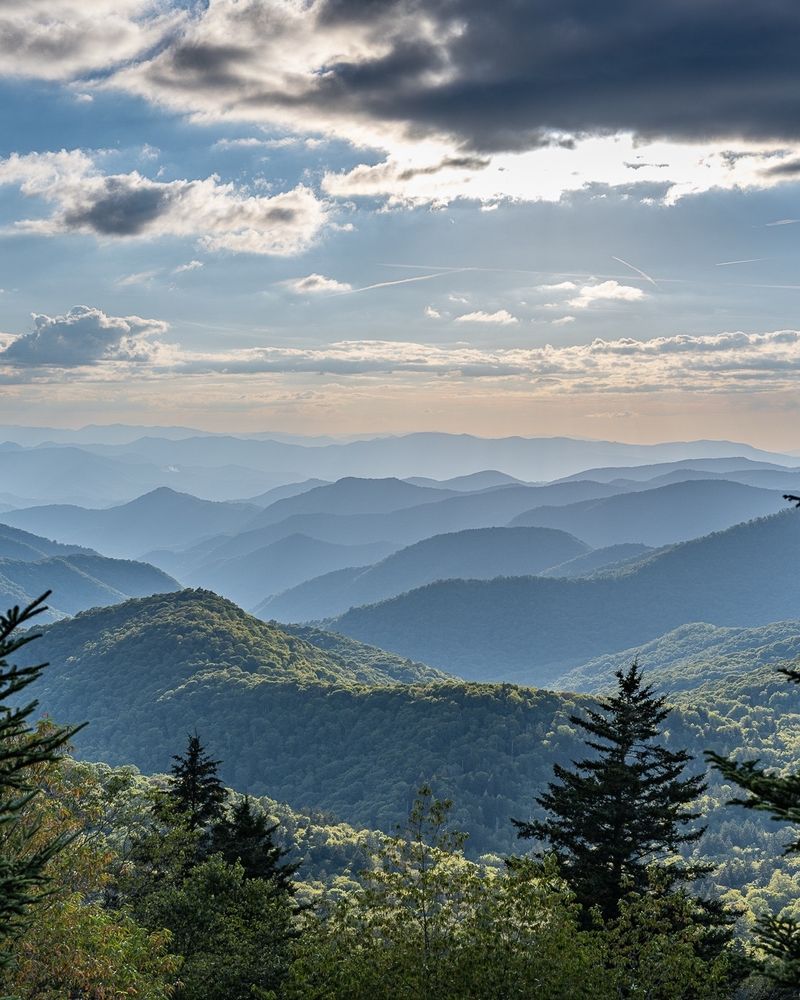 A photo across the smoky blue ridges & mountain tops the The Great Smoky Mtns. 