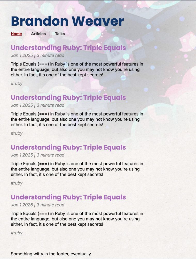 Web design for blog / portfolio site with some example text