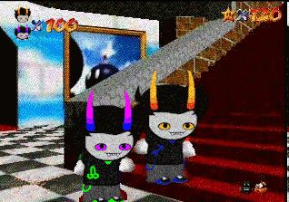 very small noisy image of a super mario 64 luigi hoax image but instead of mario and luigi it is cikrox and luigrox
