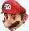 Very small low resolution image of realistic mario with red glowing eyes just his head looking at the camera