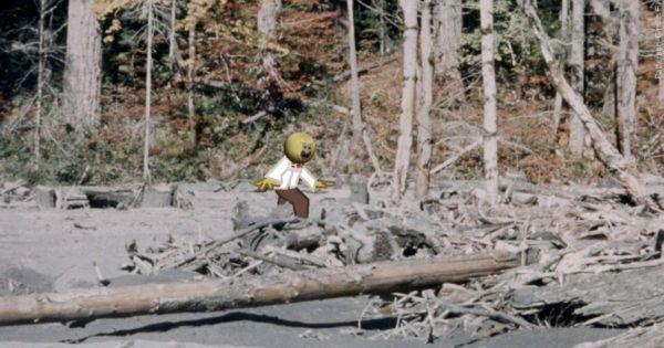 asoingbob drawn over iconic bigfoot photo walking through the woods