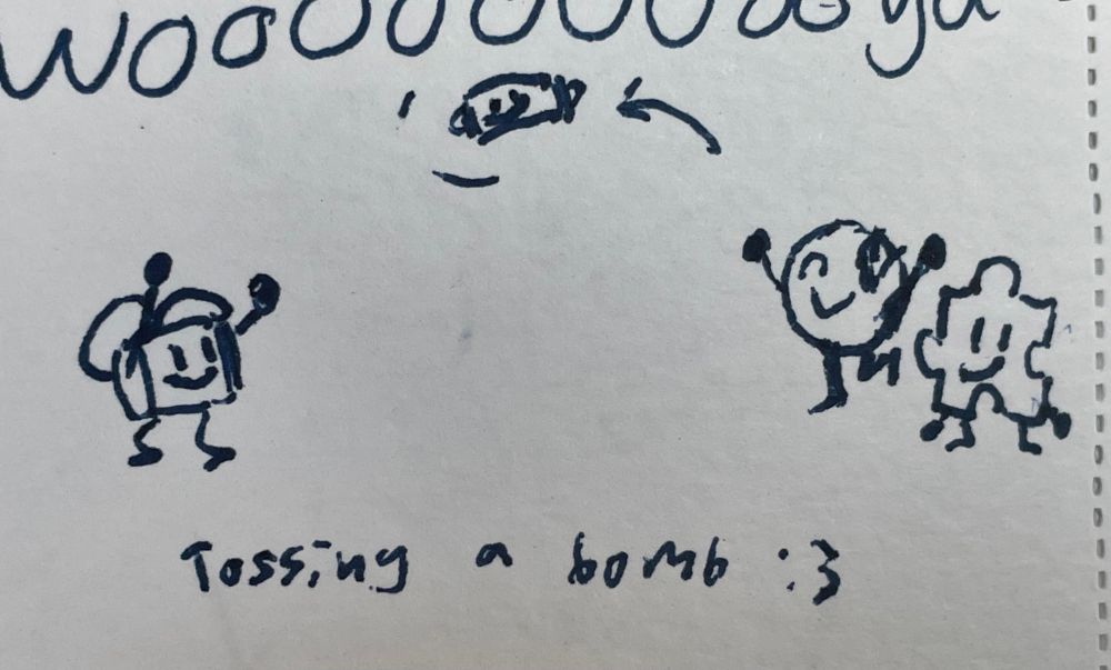 a doodle of dice, bouncy ball, and jigsaw tossing a personified battery between the each other 