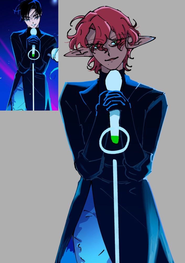 Drawing of my dnd character in alnst Ivan's Black Sorrow outfit