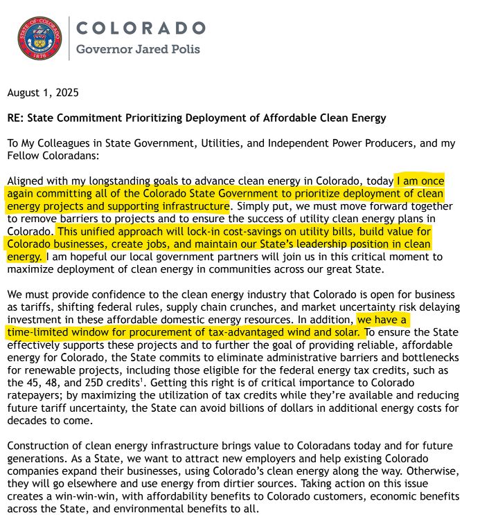 Statement from Colorado Gov Polis prioritizing smart deployment of affordable, reliable, and clean energy