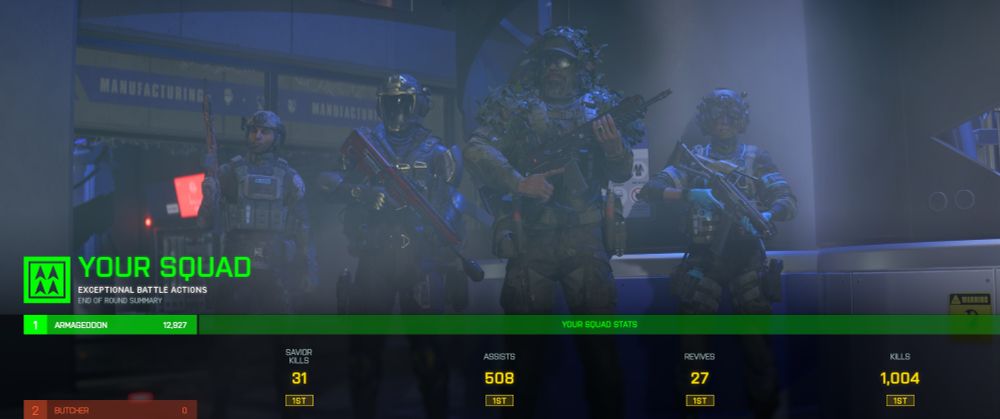 Screenshot of closing 'victory' screen from Battlefield 2042's "Dead Space" crossover event, 1001 kills.