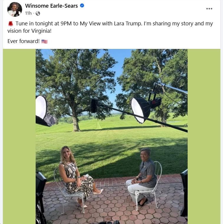 Screenshot of Winsome Earle-Sears' Facebook post about her 