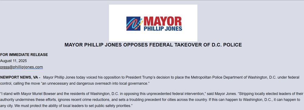 Statement from Newport News Mayor Phillip Jones
