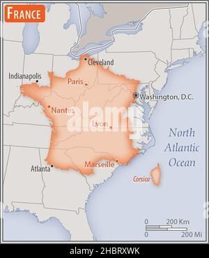France overlays on the United States. France is an itty bitty boy, it's roughly two carolinas, two virginias, half a kentucky, half an ohio and a bite of pennsylvania
