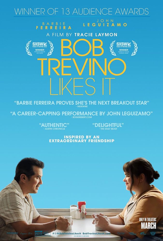 Poster "un like de Bob Trevino" con Barbie Ferreira y John Leguizamo.