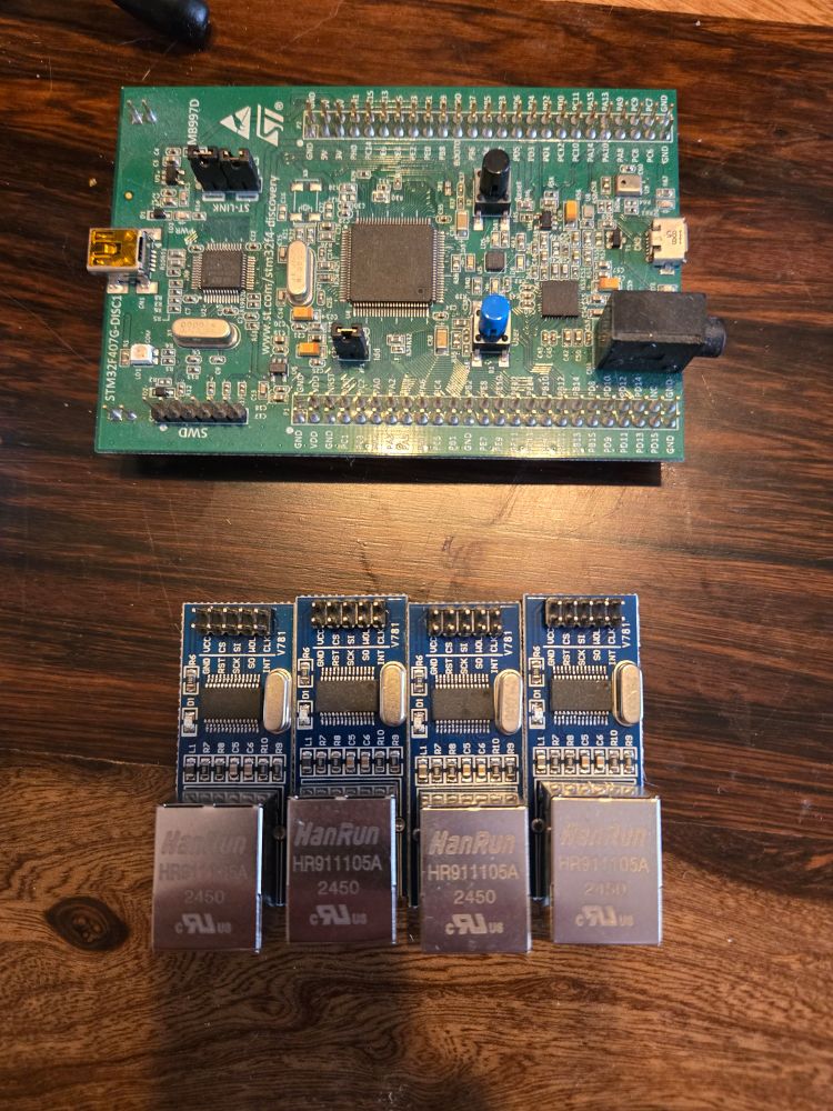 4 enc28j60 and 1 stm32f407discovery
