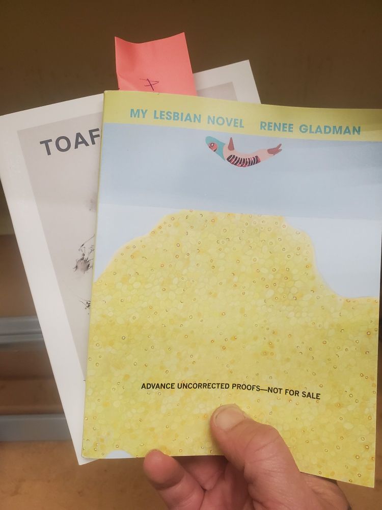 Two books. My Lesbian Novel by Renee Gladman and T.O.A.F by Renee Gladman